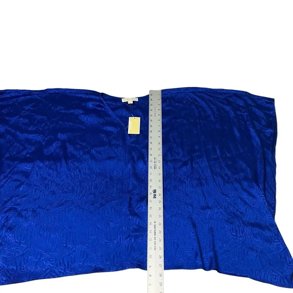 Michael Kors Top‎ 1X Blue Animal Print Tunic Jacquard Handkerchief Hem